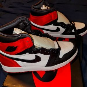 Retro High Satin Black Toe Jordan 1s